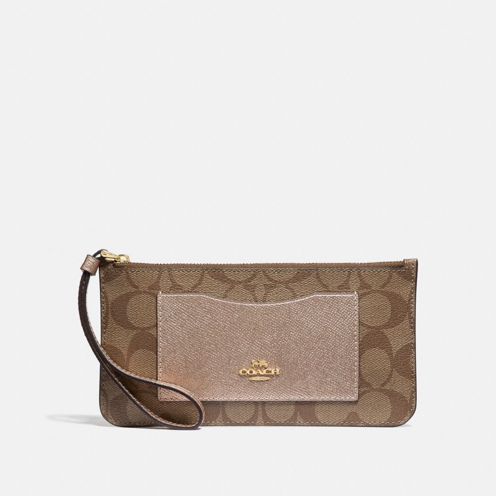 ZIP TOP WALLET IN SIGNATURE CANVAS - F37565 - KHAKI/ROSE GOLD/LIGHT GOLD