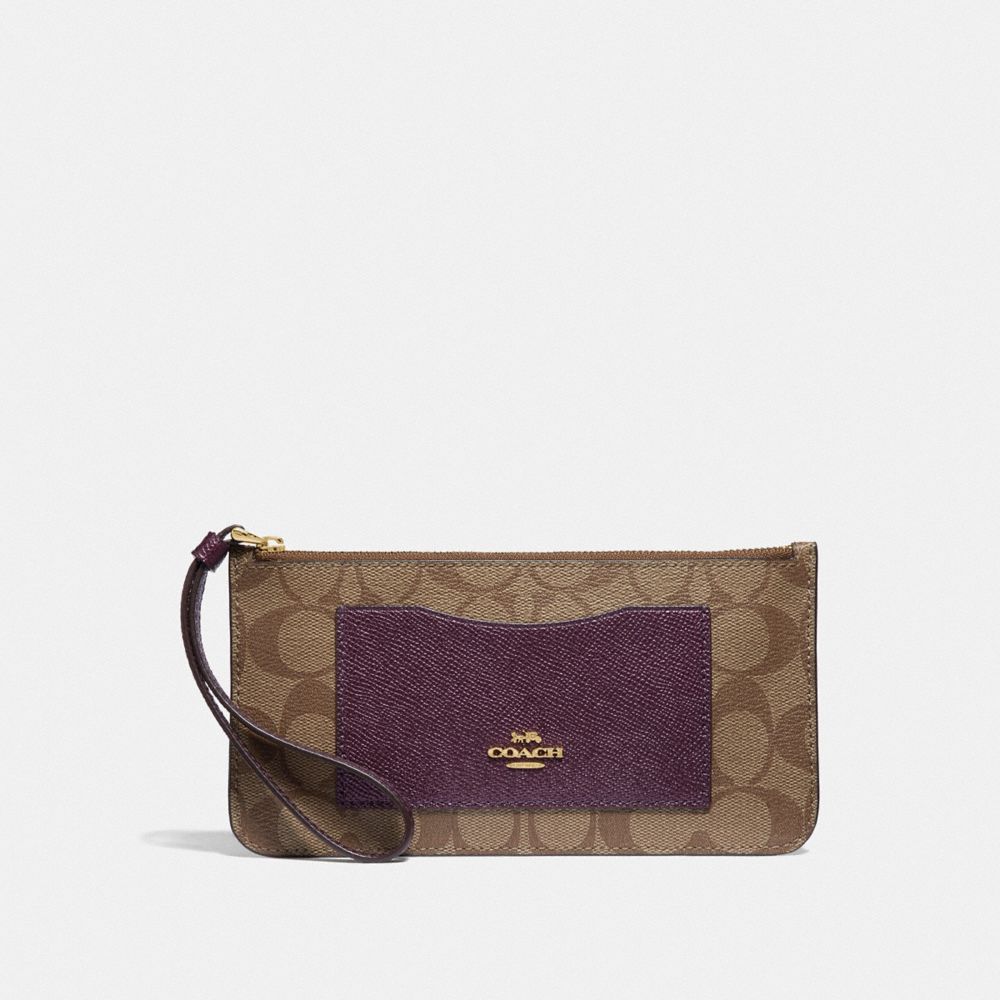 COACH F37565 - ZIP TOP WALLET IN SIGNATURE CANVAS KHAKI/METALLIC RASPBERRY/LIGHT GOLD