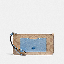 ZIP TOP WALLET IN SIGNATURE CANVAS - F37565 - LT KHAKI/CORNFLOWER/SILVER