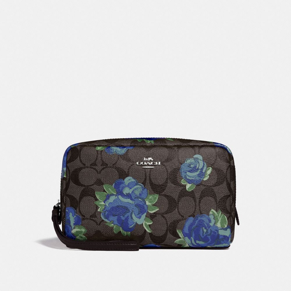 COACH BOXY COSMETIC CASE 20 IN SIGNATURE CANVAS WITH JUMBO FLORAL PRINT - BROWN BLACK/MULTI/SILVER - F37566