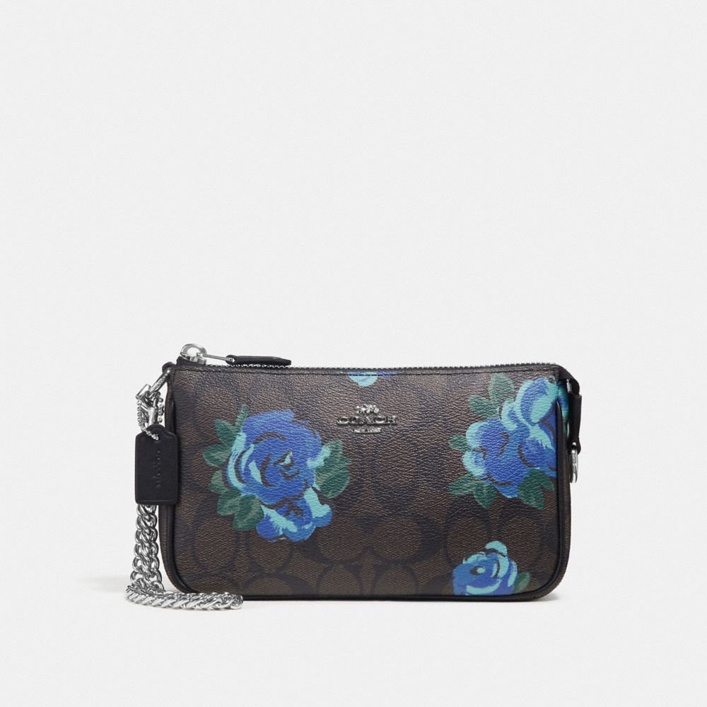 COACH F37567 LARGE WRISTLET 19 IN SIGNATURE CANVAS WITH JUMBO FLORAL PRINT BROWN BLACK/MULTI/SILVER