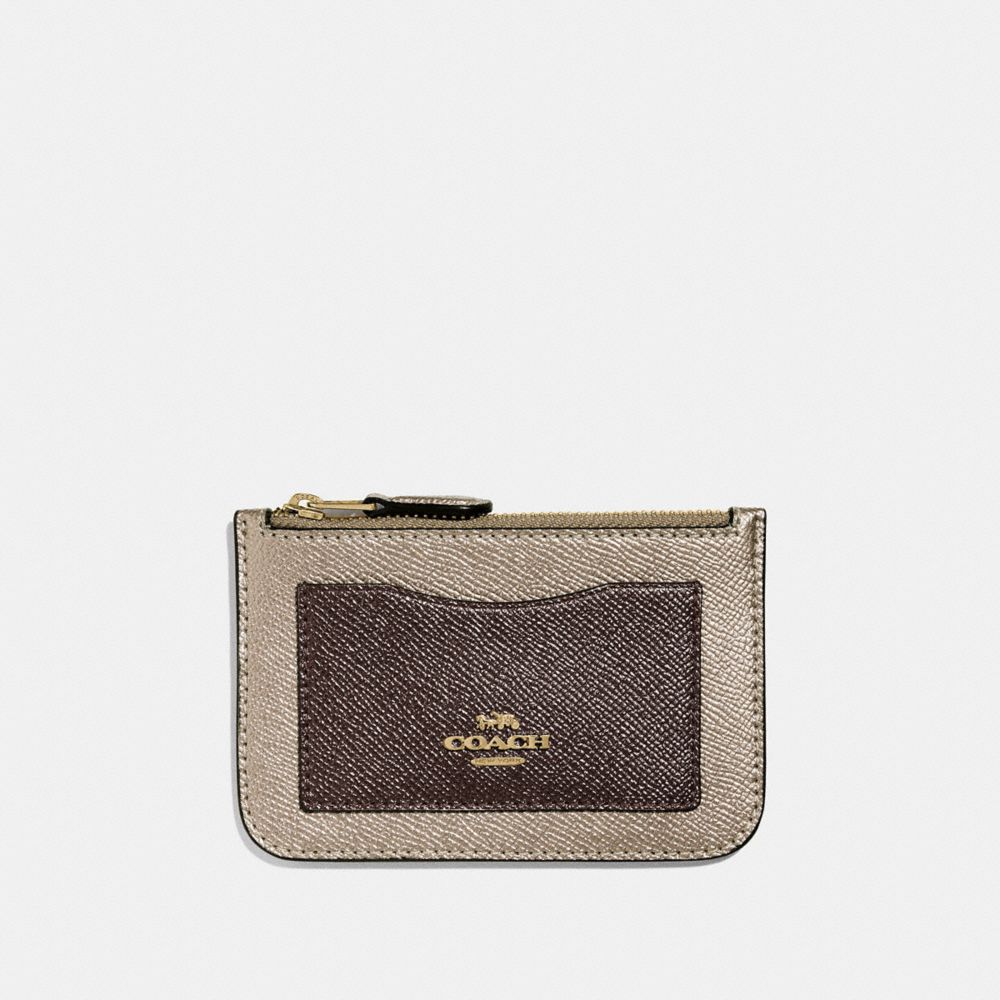 COACH ZIP TOP CARD CASE - PLATINUM/LIGHT GOLD - F37571