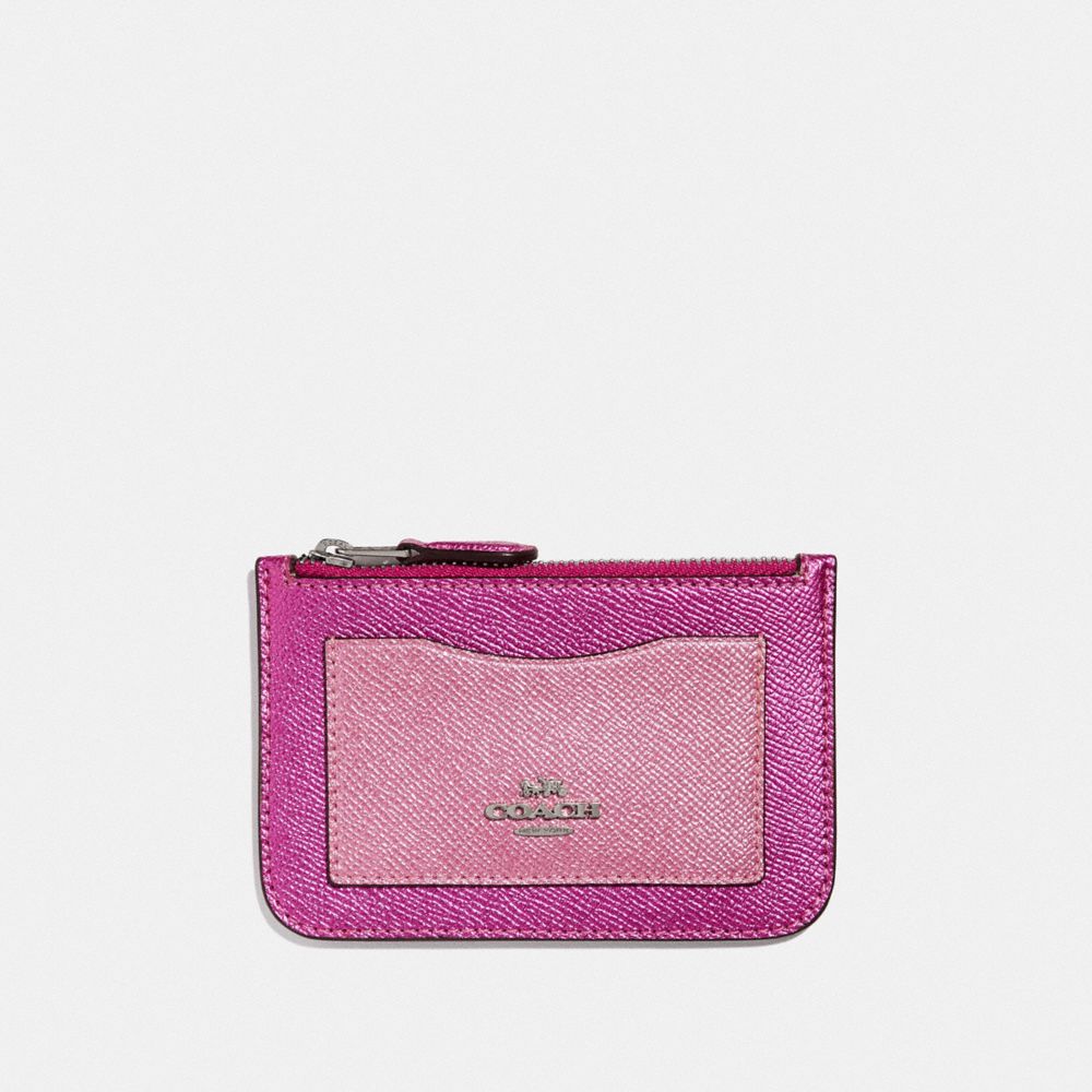 COACH ZIP TOP CARD CASE - METALLIC CERISE/SILVER - F37571