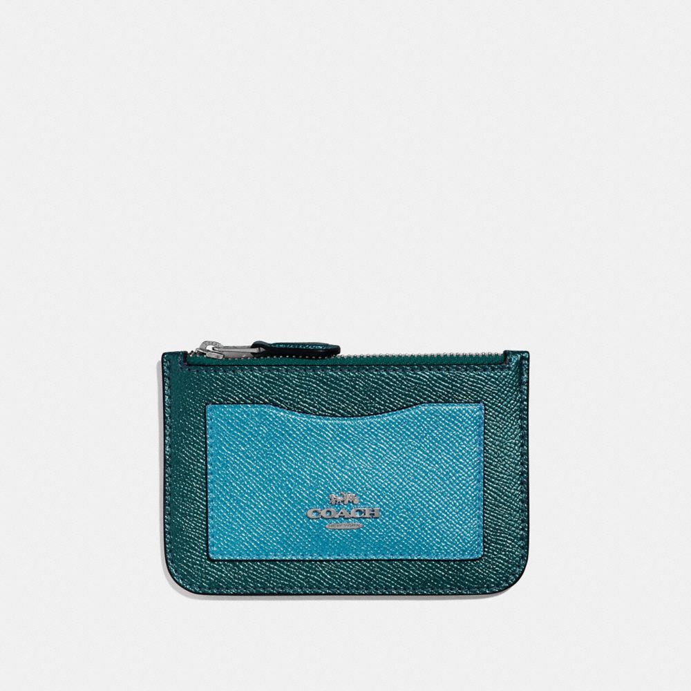 COACH F37571 - ZIP TOP CARD CASE METALLIC EMERALD/SILVER