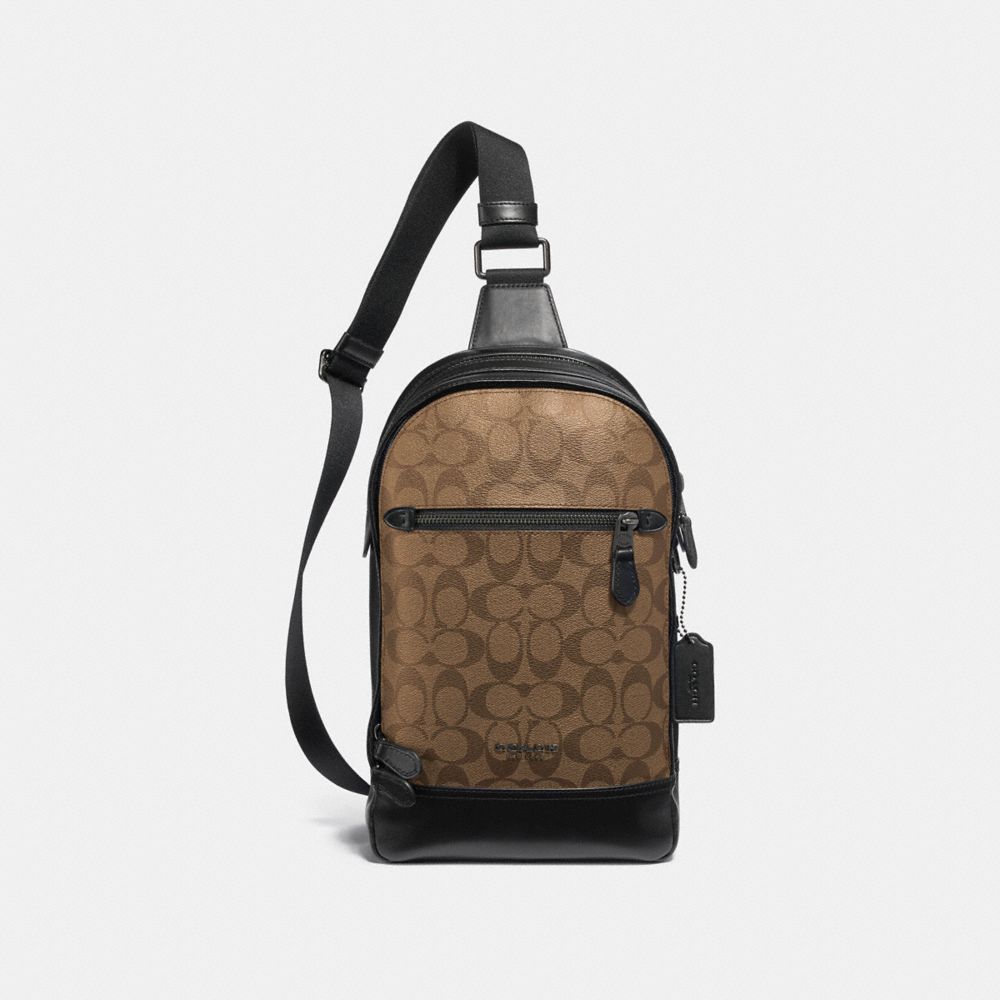 COACH F37573 - GRAHAM PACK IN SIGNATURE CANVAS TAN/BLACK ANTIQUE NICKEL