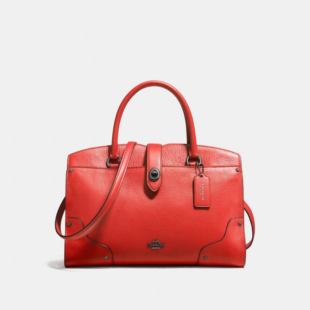 COACH F37575 Mercer Satchel 30 In Grain Leather DARK GUNMETAL/DEEP CORAL