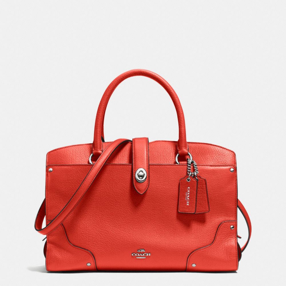 MERCER SATCHEL 30 IN GRAIN LEATHER - SILVER/CARMINE - COACH F37575