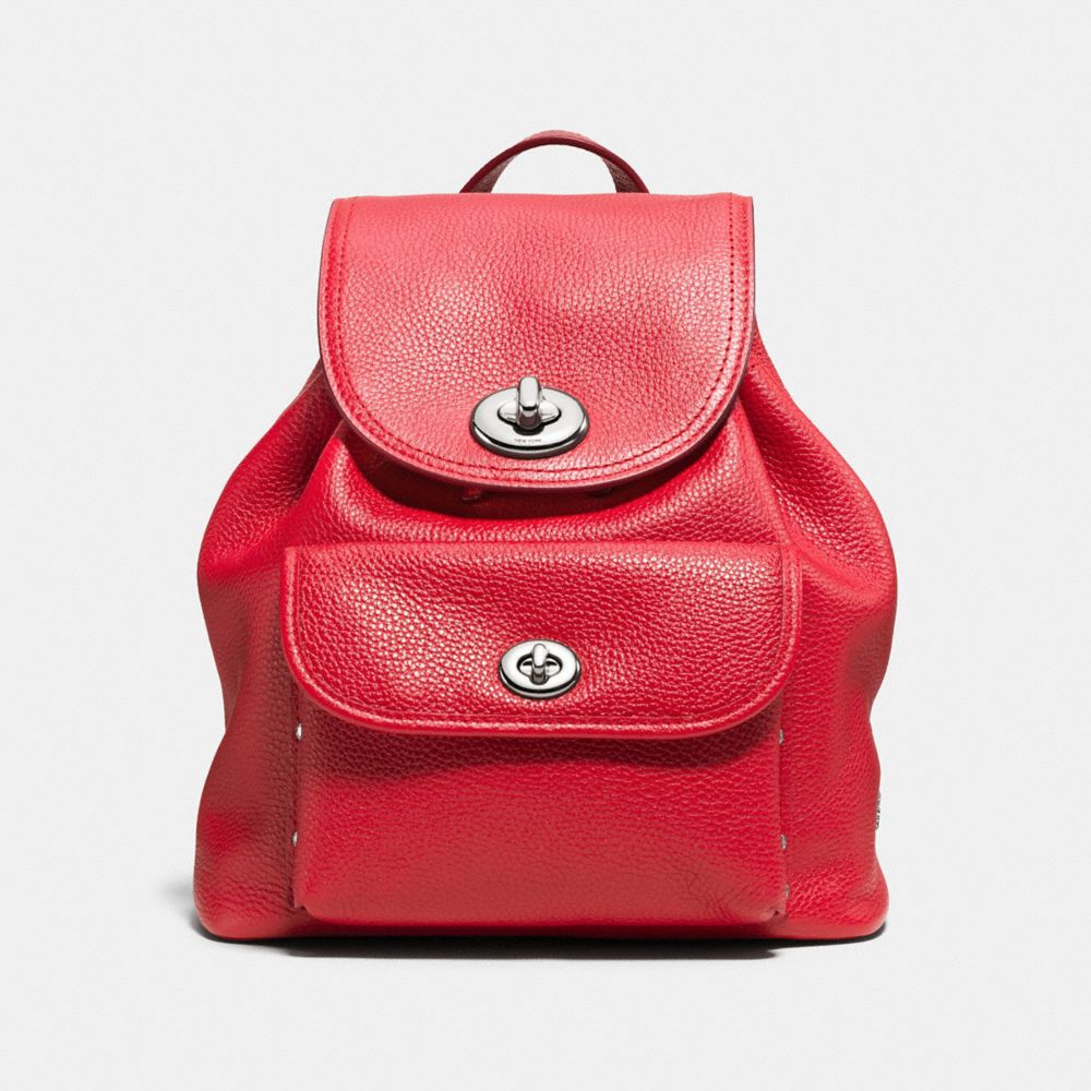 COACH F37581 Mini Turnlock Rucksack In Pebble Leather SILVER/TRUE RED