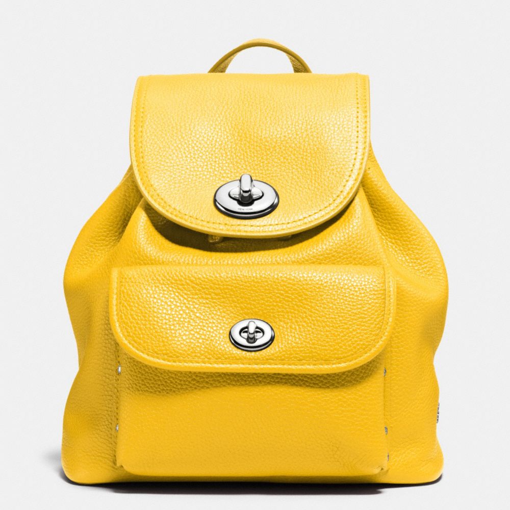 COACH F37581 MINI TURNLOCK RUCKSACK IN PEBBLE LEATHER SILVER/CANARY