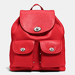 COACH TURNLOCK RUCKSACK IN POLISHED PEBBLE LEATHER - SILVER/TRUE RED - F37582