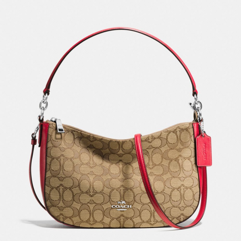 CHELSEA CROSSBODY IN SIGNATURE JACQUARD - f37584 - SILVER/KHAKI/TRUE RED