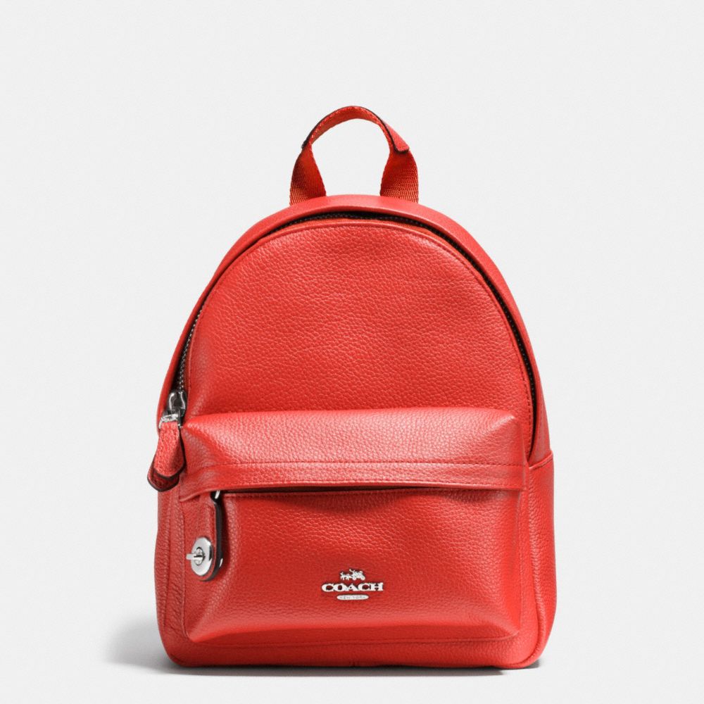 COACH F37590 - MINI CAMPUS BACKPACK IN PEBBLE LEATHER SILVER/CARMINE