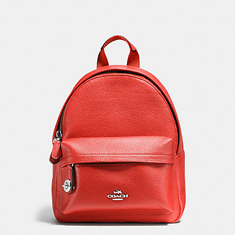 COACH F37590 MINI CAMPUS BACKPACK IN PEBBLE LEATHER SILVER/CARMINE