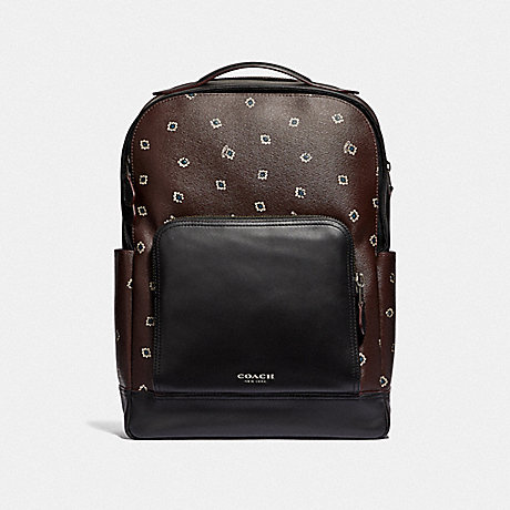 COACH GRAHAM BACKPACK WITH SPIKEY DIAMOND PRINT - OXBLOOD MULTI/BLACK ANTIQUE NICKEL - F37592