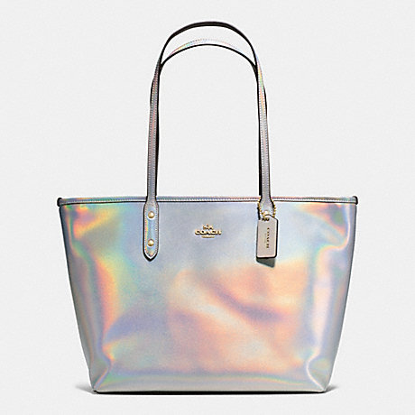 COACH f37596 CITY ZIP TOTE IN HOLOGRAM LEATHER IMITATION GOLD/SILVER HOLOGRAM