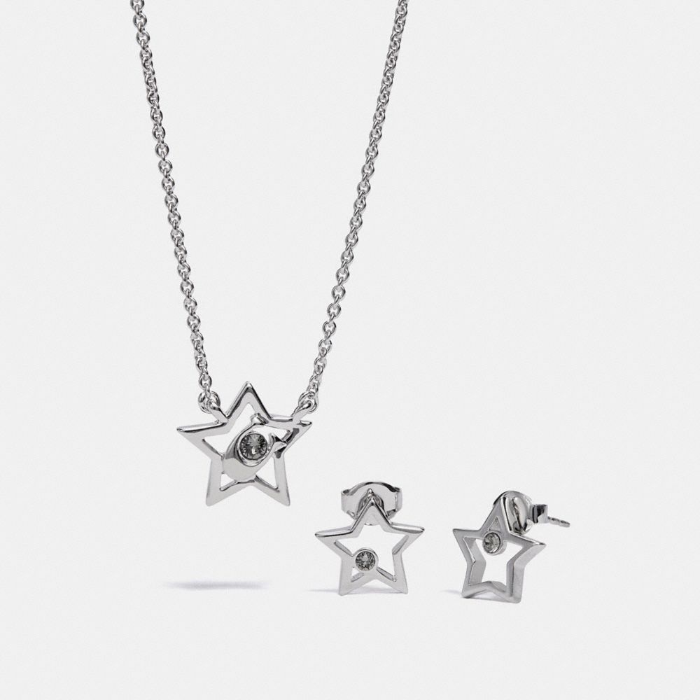 COACH BOXED STAR NECKLACE AND EARRINGS SET - SILVER - F37600
