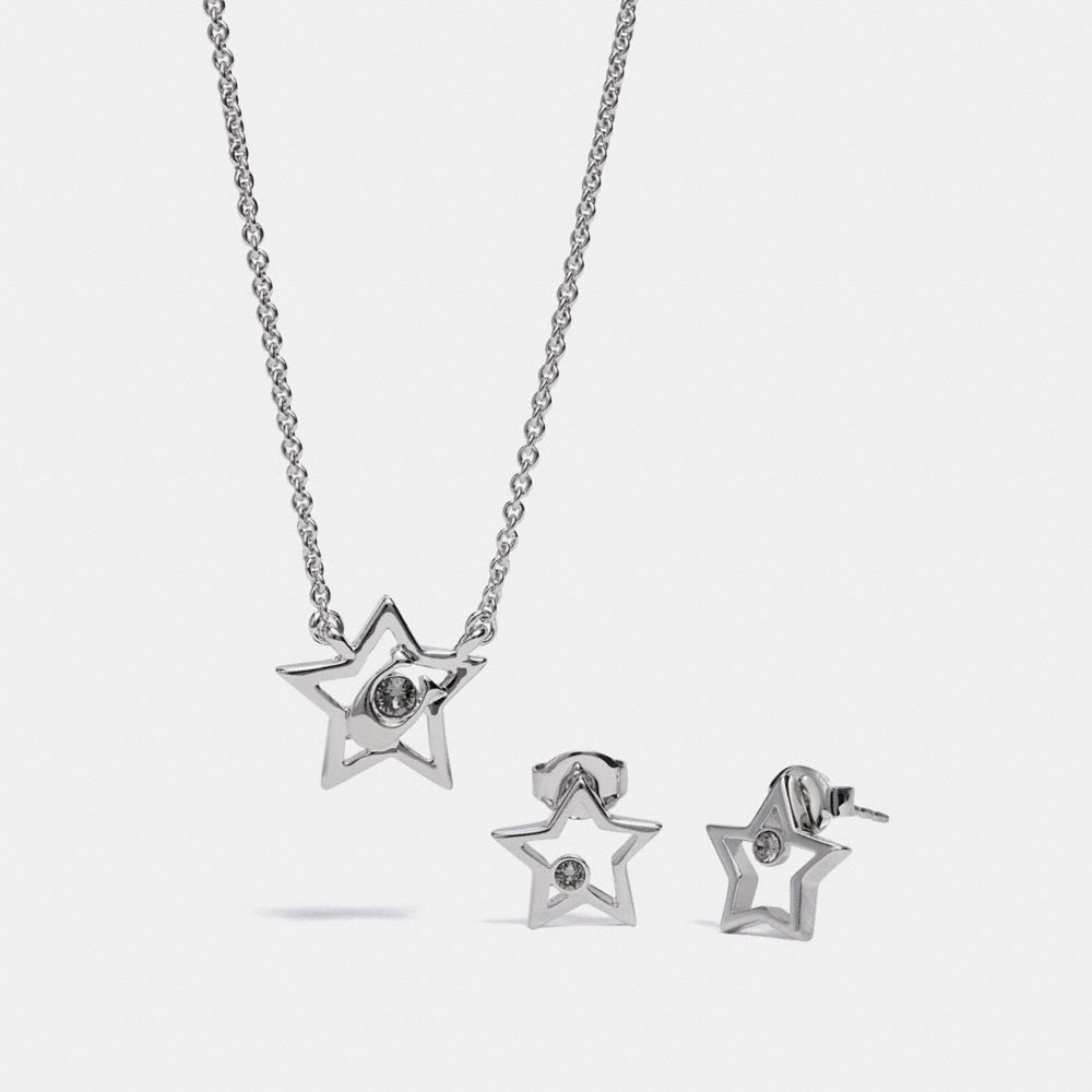 BOXED STAR NECKLACE AND EARRINGS SET - COACH F37600 - SILVER