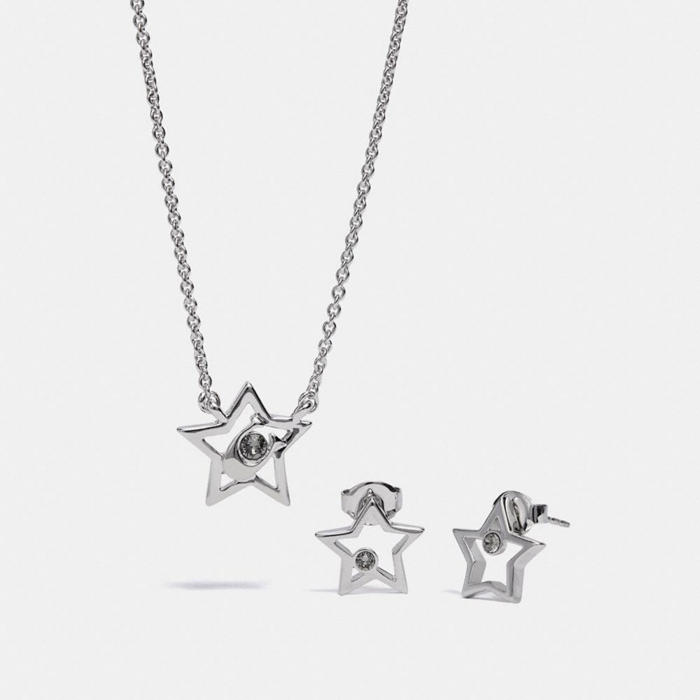 COACH F37600 BOXED STAR NECKLACE AND EARRINGS SET SILVER