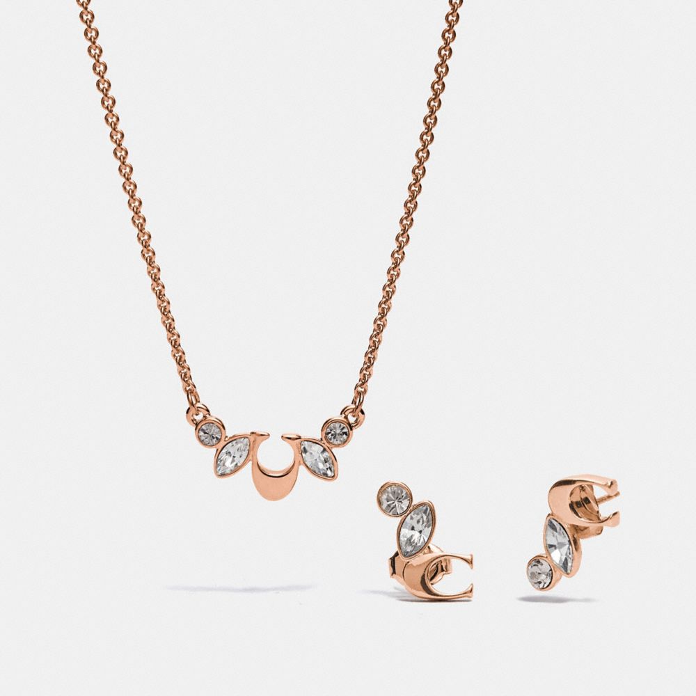BOXED CLUSTER NECKLACE AND EARRINGS SET - F37604 - MULTI/ROSEGOLD