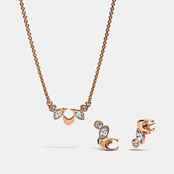 BOXED CLUSTER NECKLACE AND EARRINGS SET - F37604 - MULTI/ROSEGOLD