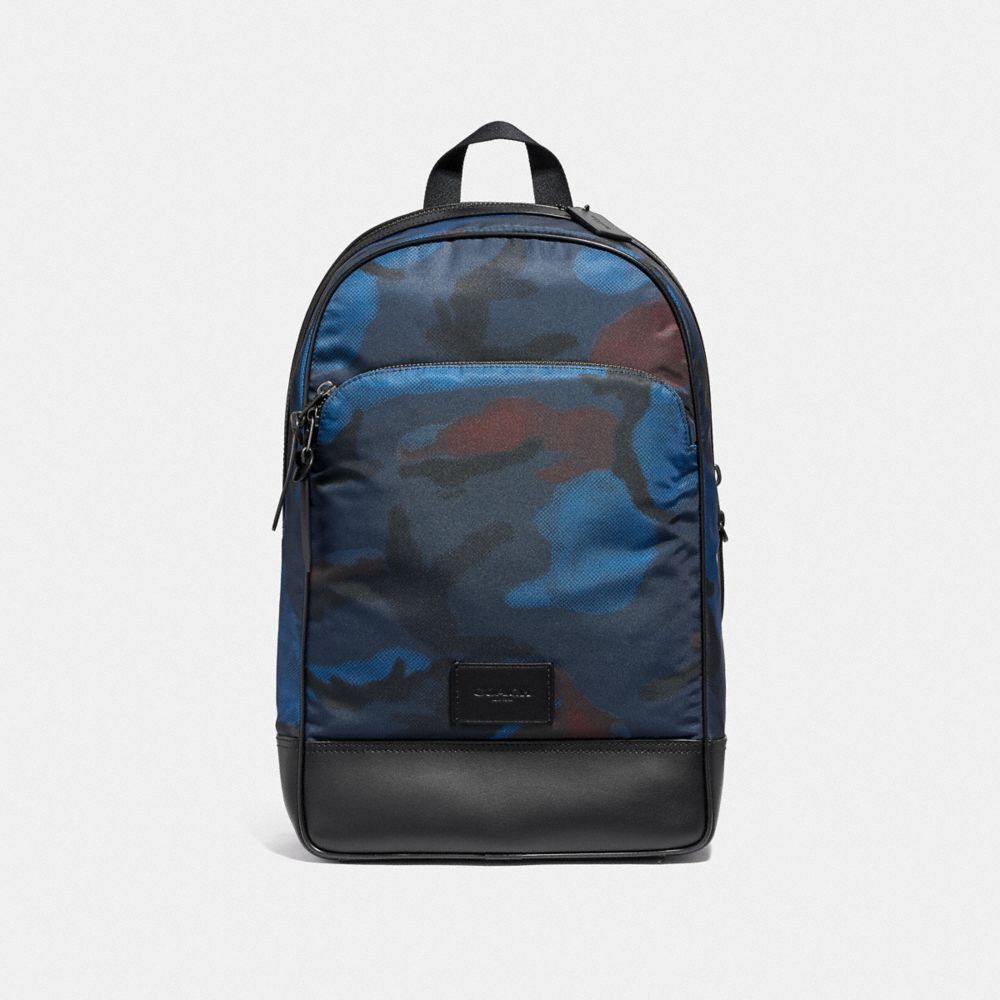 SLIM BACKPACK WITH HALFTONE CAMO PRINT - F37607 - BLUE MULTI/BLACK ANTIQUE NICKEL