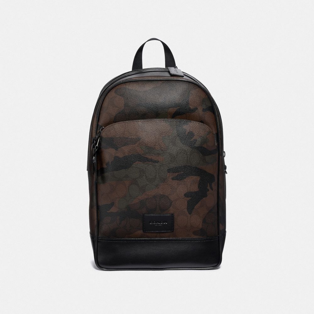 COACH SLIM BACKPACK IN SIGNATURE CANVAS WITH HALFTONE CAMO PRINT - GREEN MULTI/BLACK ANTIQUE NICKEL - F37613