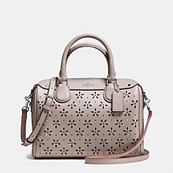 MINI BENNETT SATCHEL IN LASER CUT LEATHER - f37619 - SILVER/GREY BIRCH GLITTER