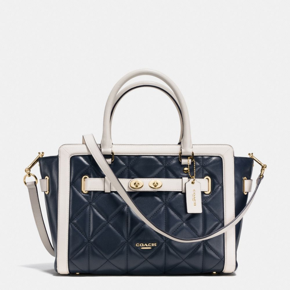 BLAKE CARRYALL IN QUILTED COLORBLOCK LEATHER - f37620 - IMITATION GOLD/MIDNIGHT/CHALK