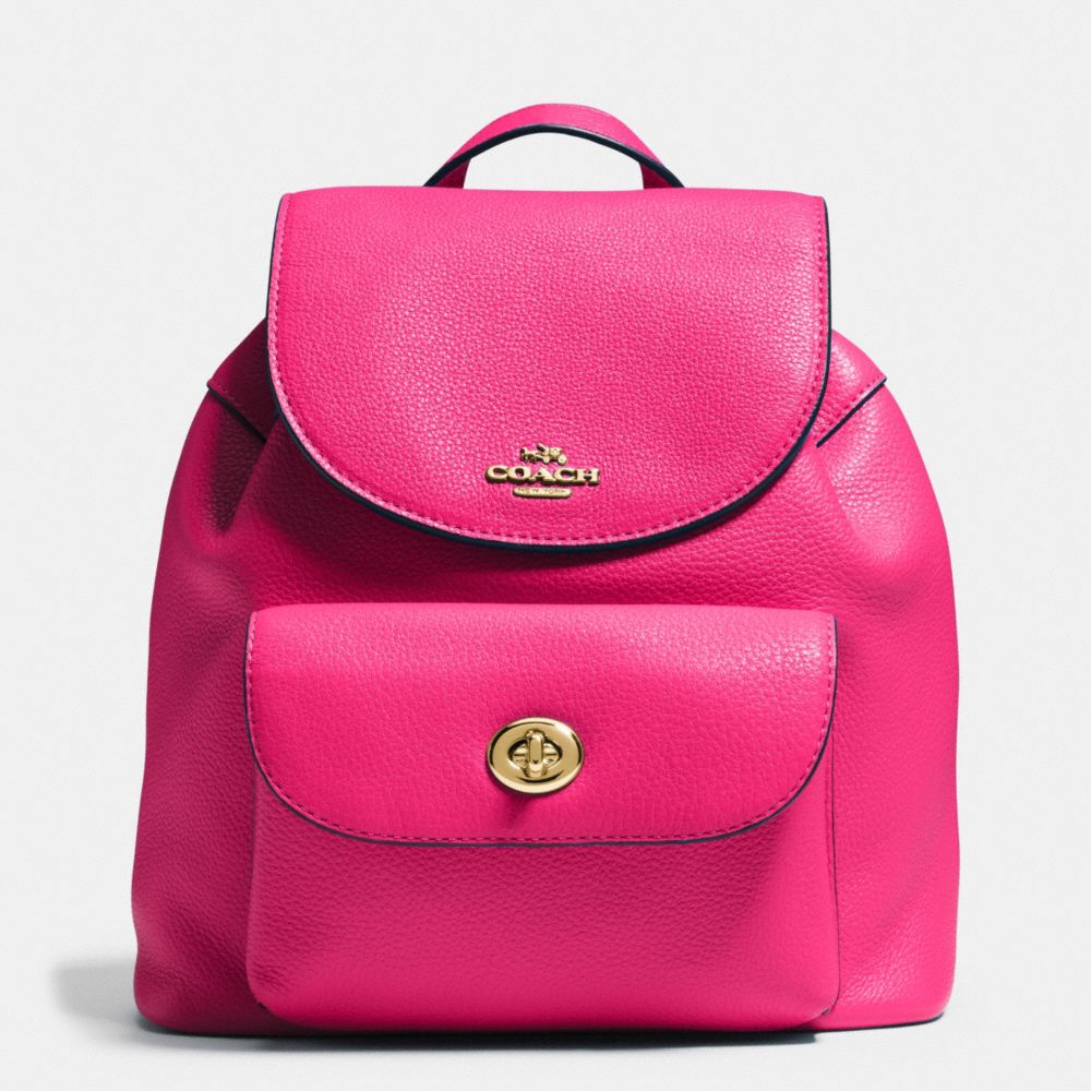 COACH F37621 Mini Billie Backpack In Pebble Leather IMITATION GOLD/PINK RUBY
