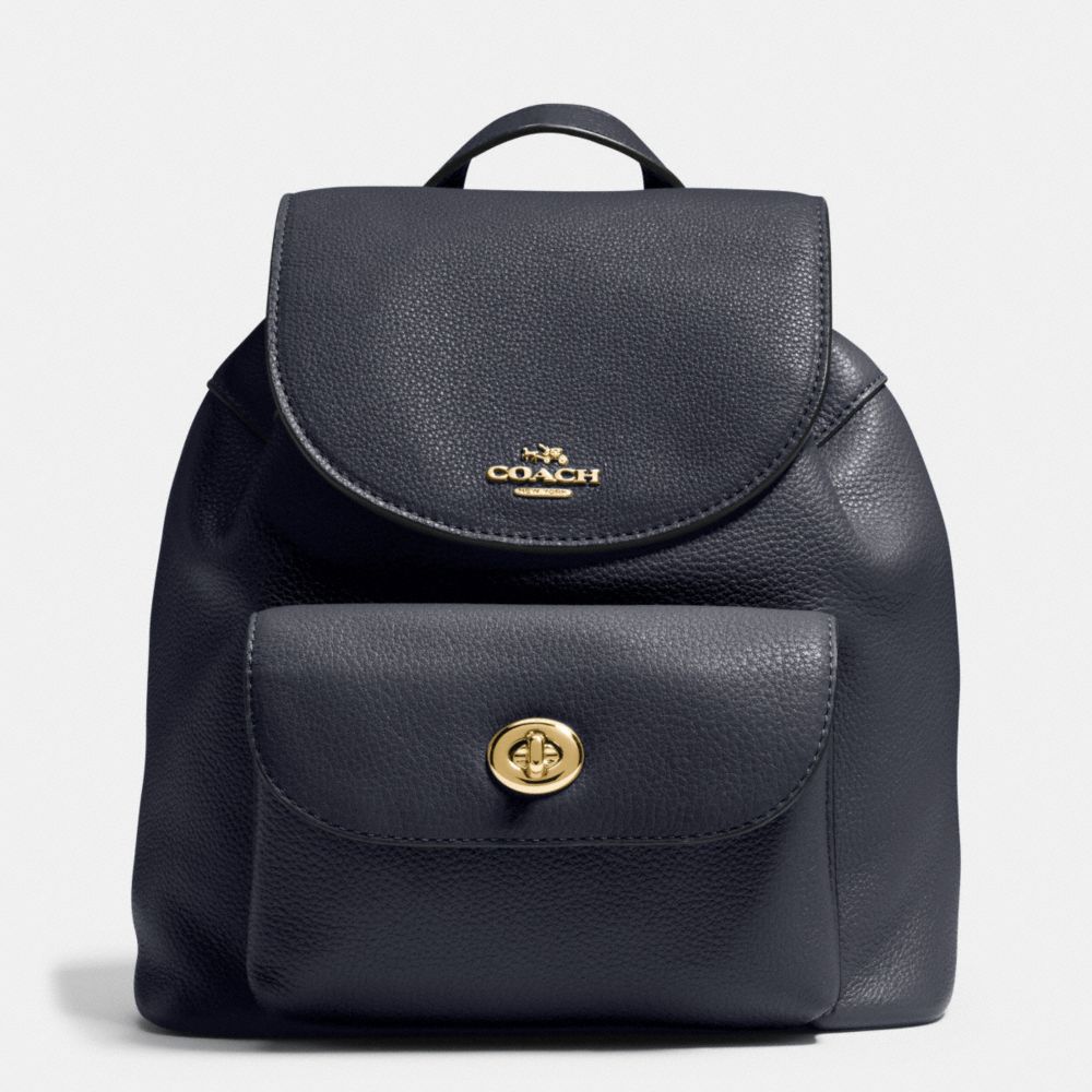 COACH MINI BILLIE BACKPACK IN PEBBLE LEATHER - IMITATION GOLD/MIDNIGHT - F37621