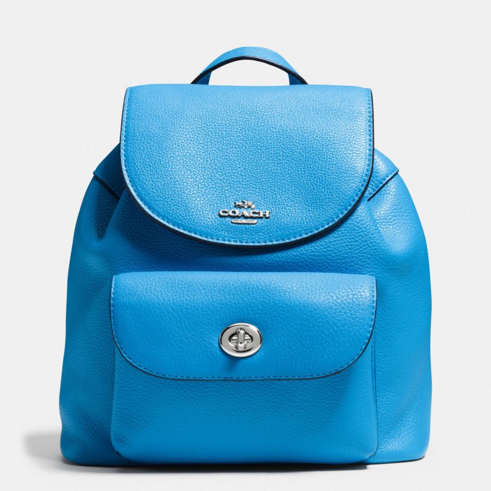 COACH F37621 Mini Billie Backpack In Pebble Leather SILVER/AZURE