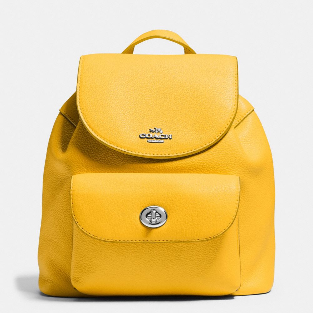 MINI BILLIE BACKPACK IN PEBBLE LEATHER - SILVER/CANARY - COACH F37621