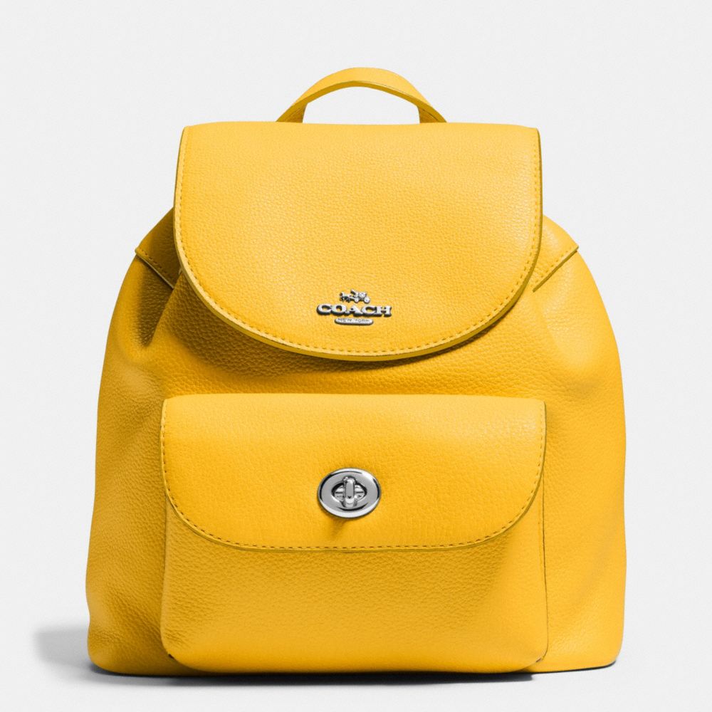 COACH MINI BILLIE BACKPACK IN PEBBLE LEATHER - SILVER/CANARY - F37621