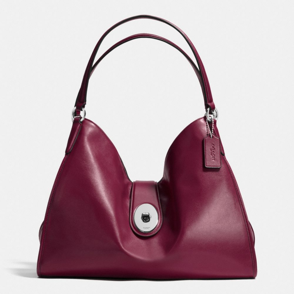 COACH CARLYLE SHOULDER BAG IN SMOOTH LEATHER - SILVER/BURGUNDY - F37637