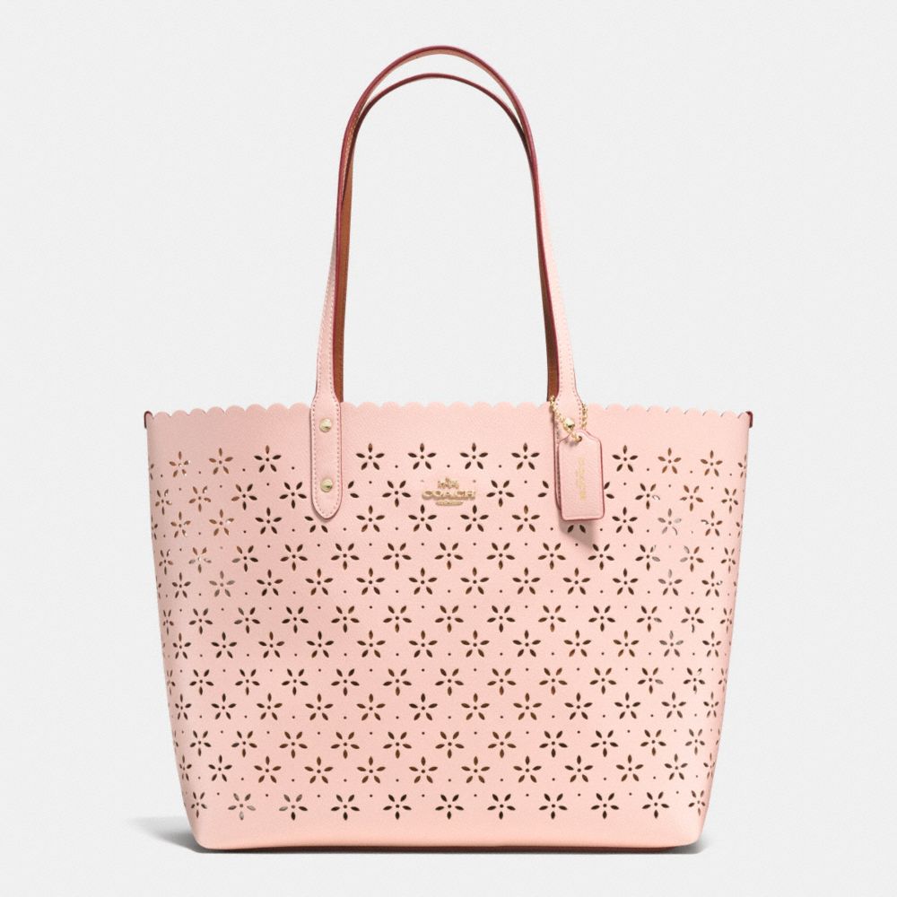 COACH F37650 City Tote In Laser Cut Leather  IMITATION GOLD/PEACH ROSE GLITTER