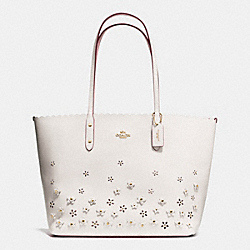 CITY TOTE IN FLORAL APPLIQUE LEATHER - f37651 - IMITATION GOLD/CHALK