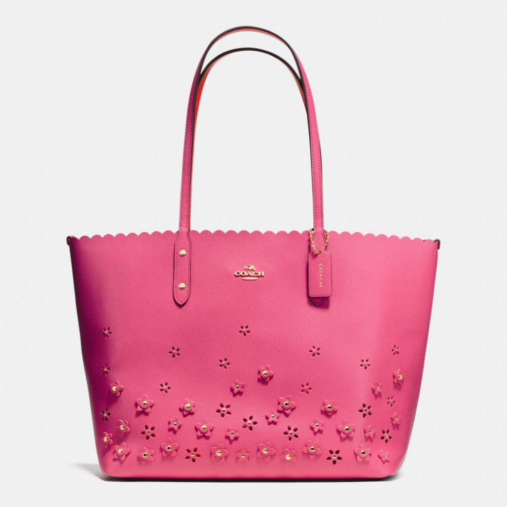 CITY TOTE IN FLORAL APPLIQUE LEATHER - IMITATION GOLD/DAHLIA - COACH F37651