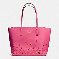 CITY TOTE IN FLORAL APPLIQUE LEATHER - f37651 - IMITATION GOLD/DAHLIA