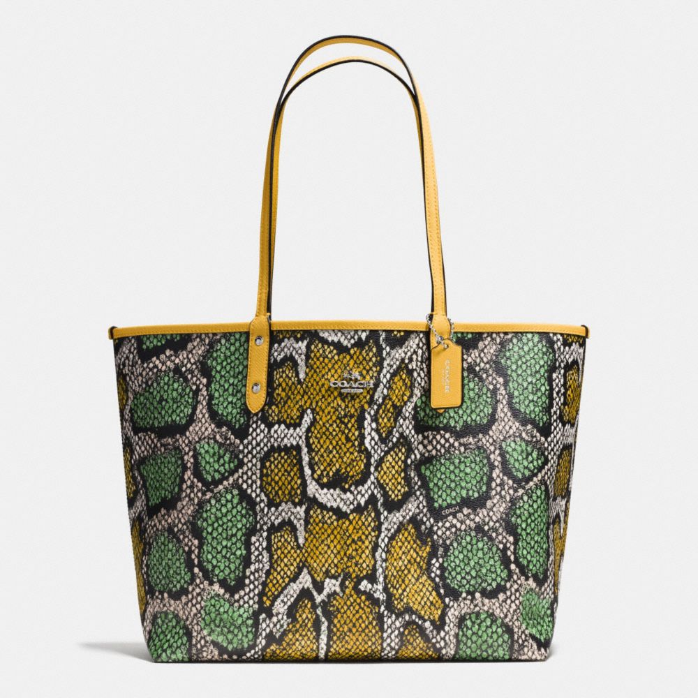 COACH F37676 - REVERSIBLE CITY TOTE IN SNAKE PRINT COATED CANVAS SILVER/CANARY MULTI/CANARY