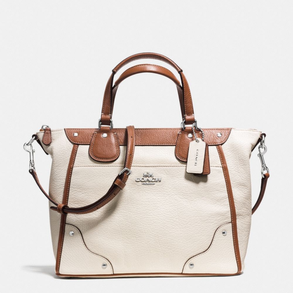 MICKIE SATCHEL IN SPECTATOR LEATHER - f37679 - SILVER/CHALK/SADDLE