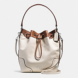 MICKIE DRAWSTRING SHOULDER BAG IN SPECTATOR LEATHER - f37680 - SILVER/CHALK/SADDLE