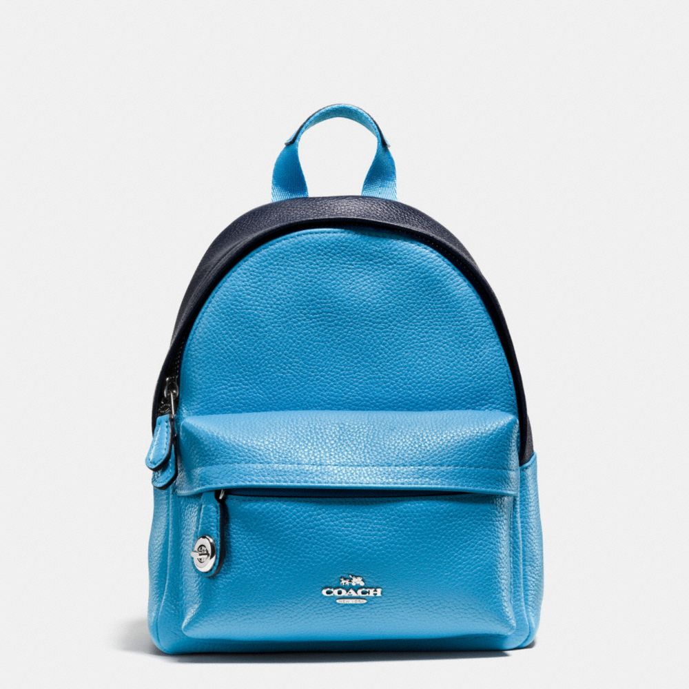 MINI CAMPUS BACKPACK IN BICOLOR LEATHER - SILVER/AZURE/NAVY - COACH F37690