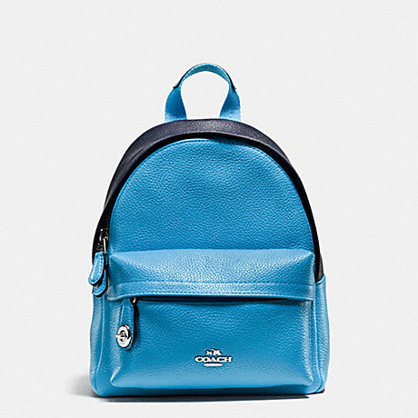 COACH F37690 MINI CAMPUS BACKPACK IN BICOLOR LEATHER SILVER/AZURE/NAVY
