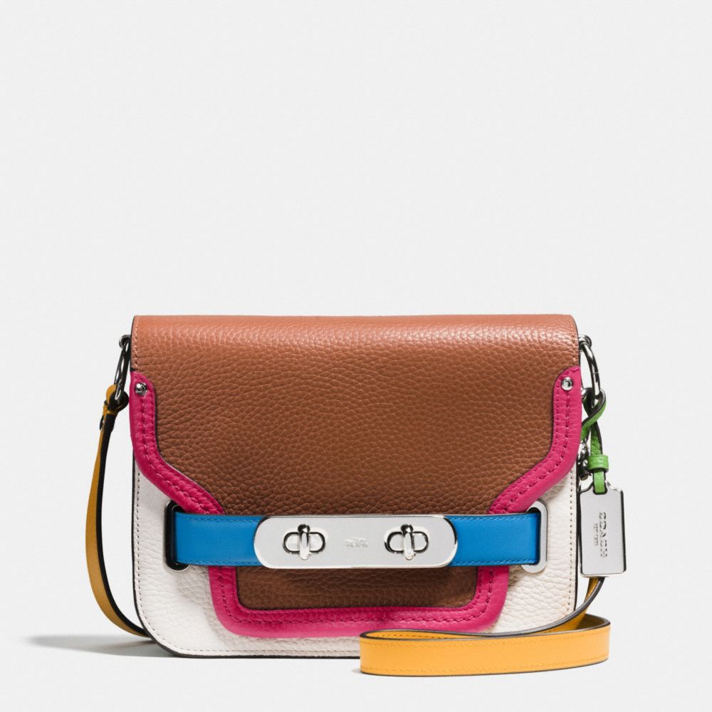 COACH F37691 Coach Swagger Shoulder Bag In Rainbow Colorblock Leather SILVER/SADDLE MULTI