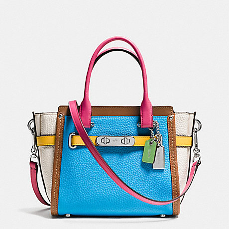 COACH F37694 COACH SWAGGER 21 CARRYALL IN RAINBOW COLORBLOCK LEATHER SILVER/AZURE-MULTI