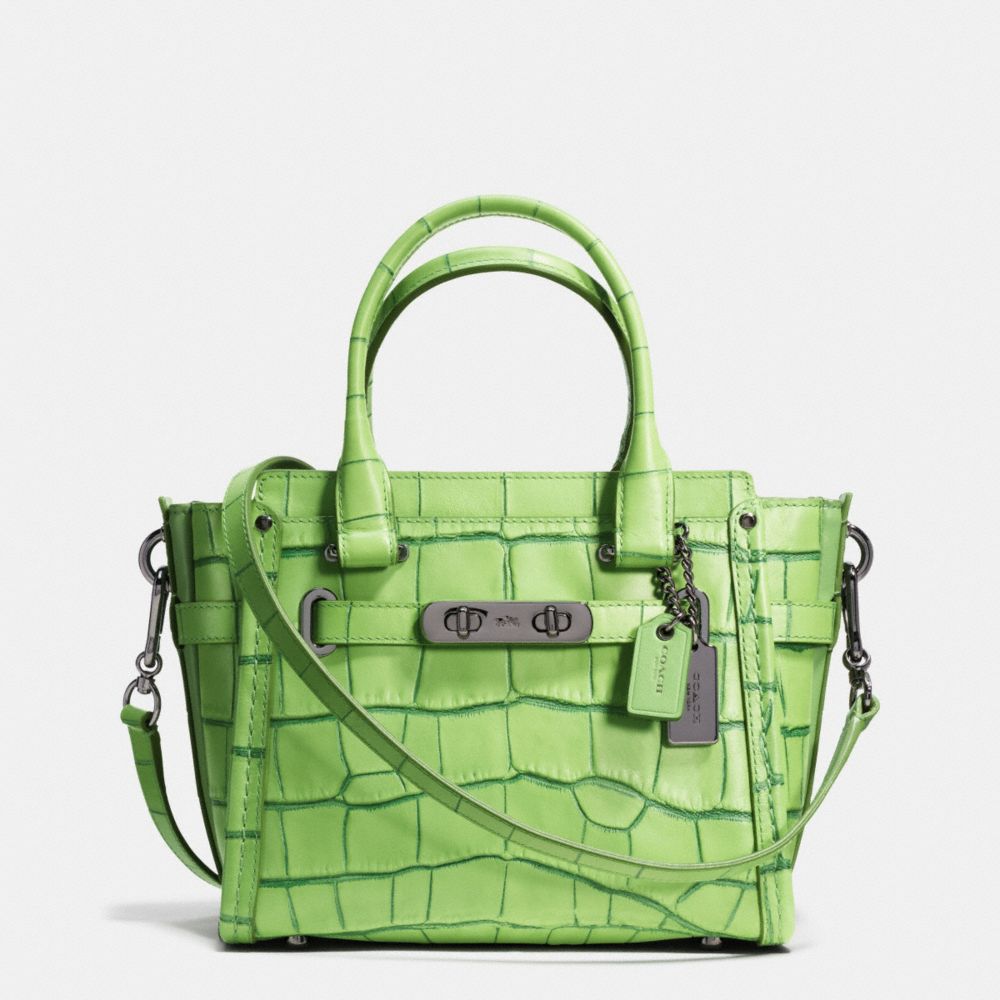 COACH SWAGGER 21 IN CONTRAST EXOTIC EMBOSSED LEATHER - DARK GUNMETAL/PISTACHIO - COACH F37698