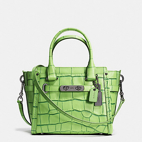 COACH F37698 COACH SWAGGER 21 IN CONTRAST EXOTIC EMBOSSED LEATHER DARK-GUNMETAL/PISTACHIO