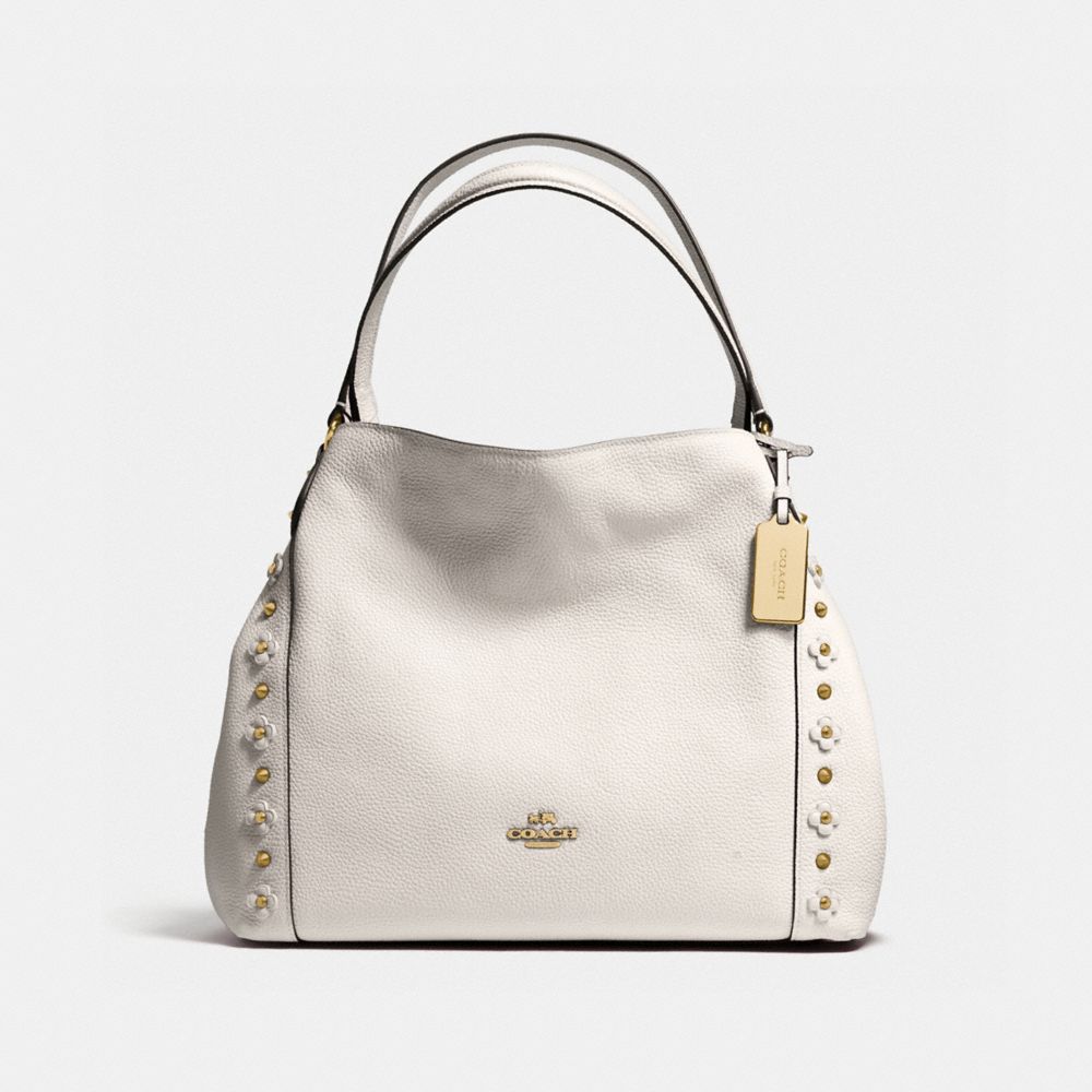 COACH f37700 EDIE SHOULDER BAG 31 WITH FLORAL RIVETS CHALK/LIGHT GOLD