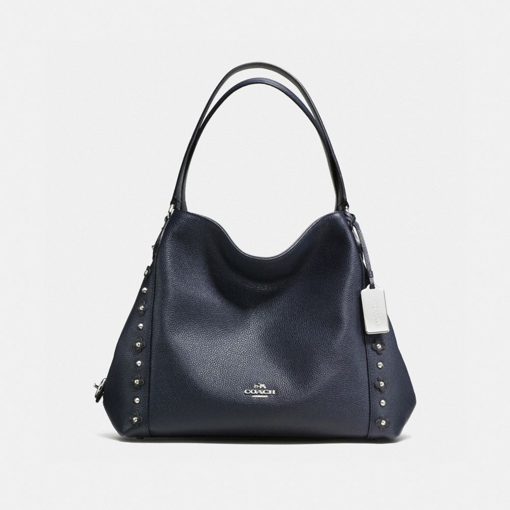 COACH F37700 Edie Shoulder Bag 31 In Floral Rivets Leather SILVER/NAVY/BLACK