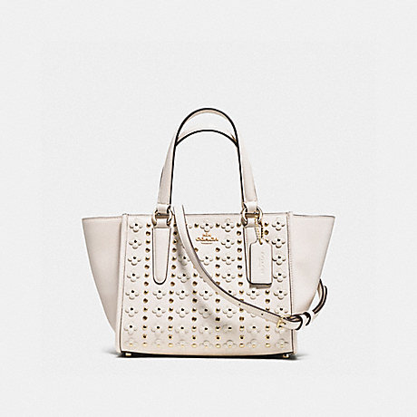 COACH MINI CROSBY CARRYALL IN FLORAL RIVETS LEATHER - LIGHT GOLD/CHALK - f37703